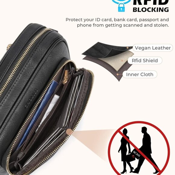 Quilted Crossbody Bag Vegan Leather RFID Wallet Small Purse for Women - Picture 3 of 6